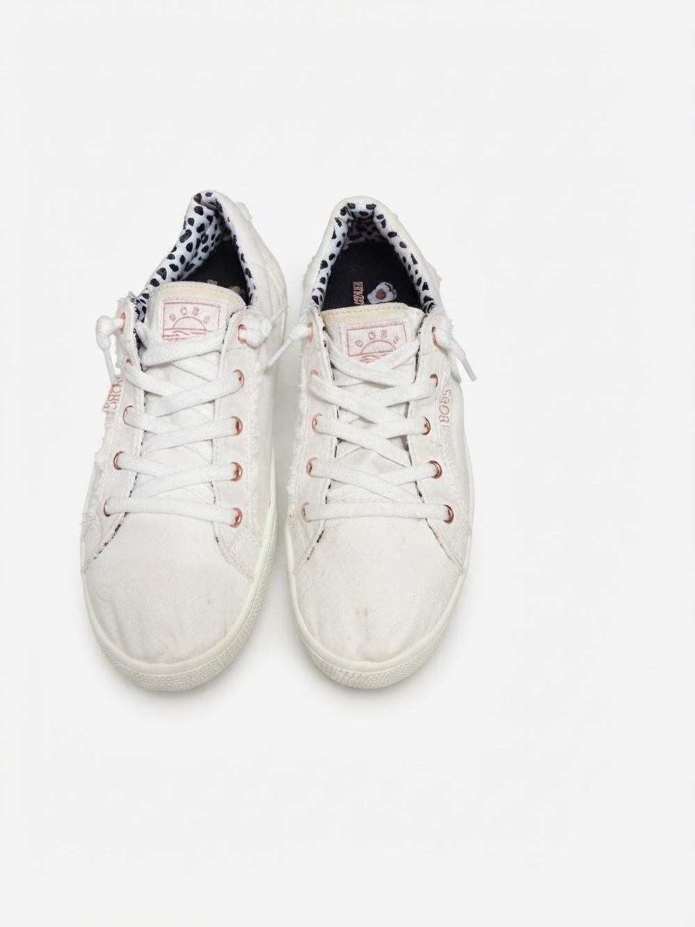 Kids White Canvas Sneakers with Pink Accents